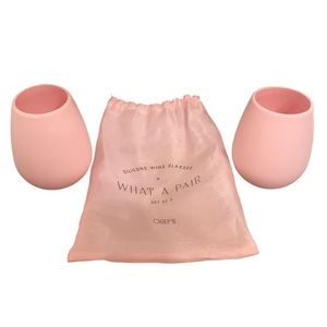 Odeme Set of Two (2) Silicone Wine Glasses What a Pair in Pink Rose